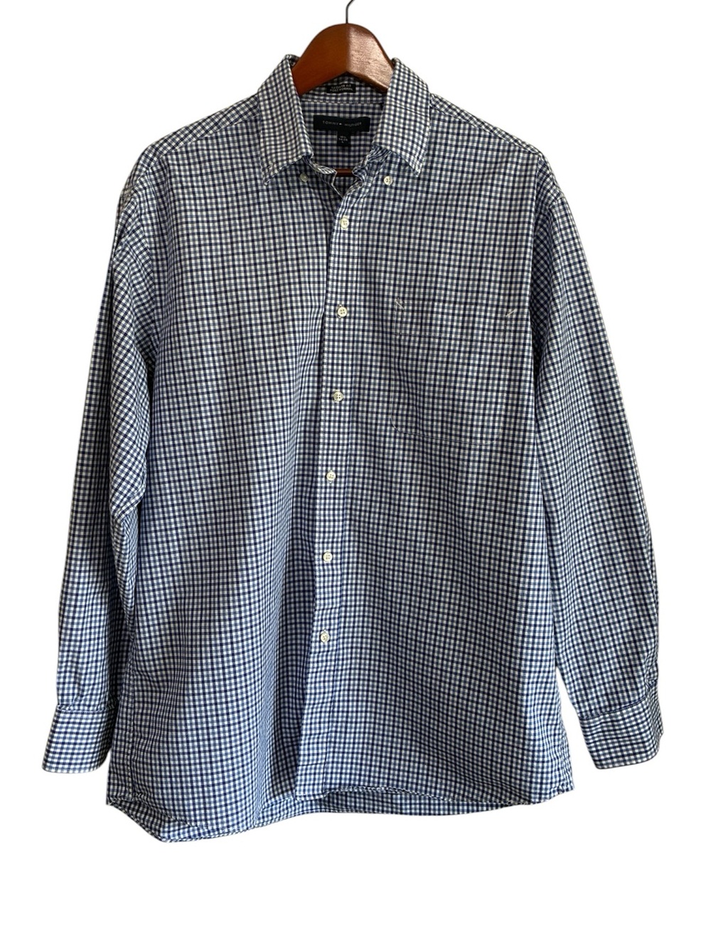 Tommy Hilfiger Men's Blue Check Cotton Button Up Shirt Size 16.5 / Large